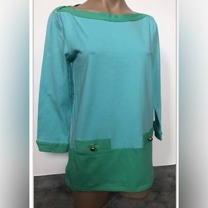 KATE SPADE NEW YORK WOMEN’S SIZE MEDIUM BLUE GREEN COLOR BLOCK SHIRT TOP